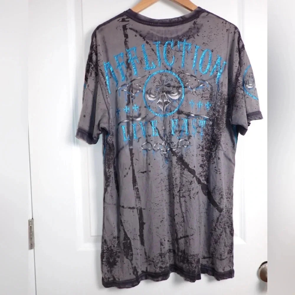 Affliction Live Fast black grey and blue t-shirt size XL - Picture 5 of 9